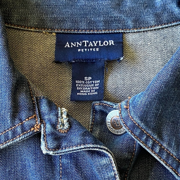 Ann Taylor denim jacket crochet embroidered hem petite small - Picture 14 of 16